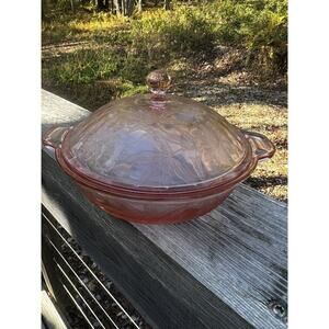 Vintage Pink Depression Glass Covered Serving Bowl-Jeannette Glass-Pointsetta